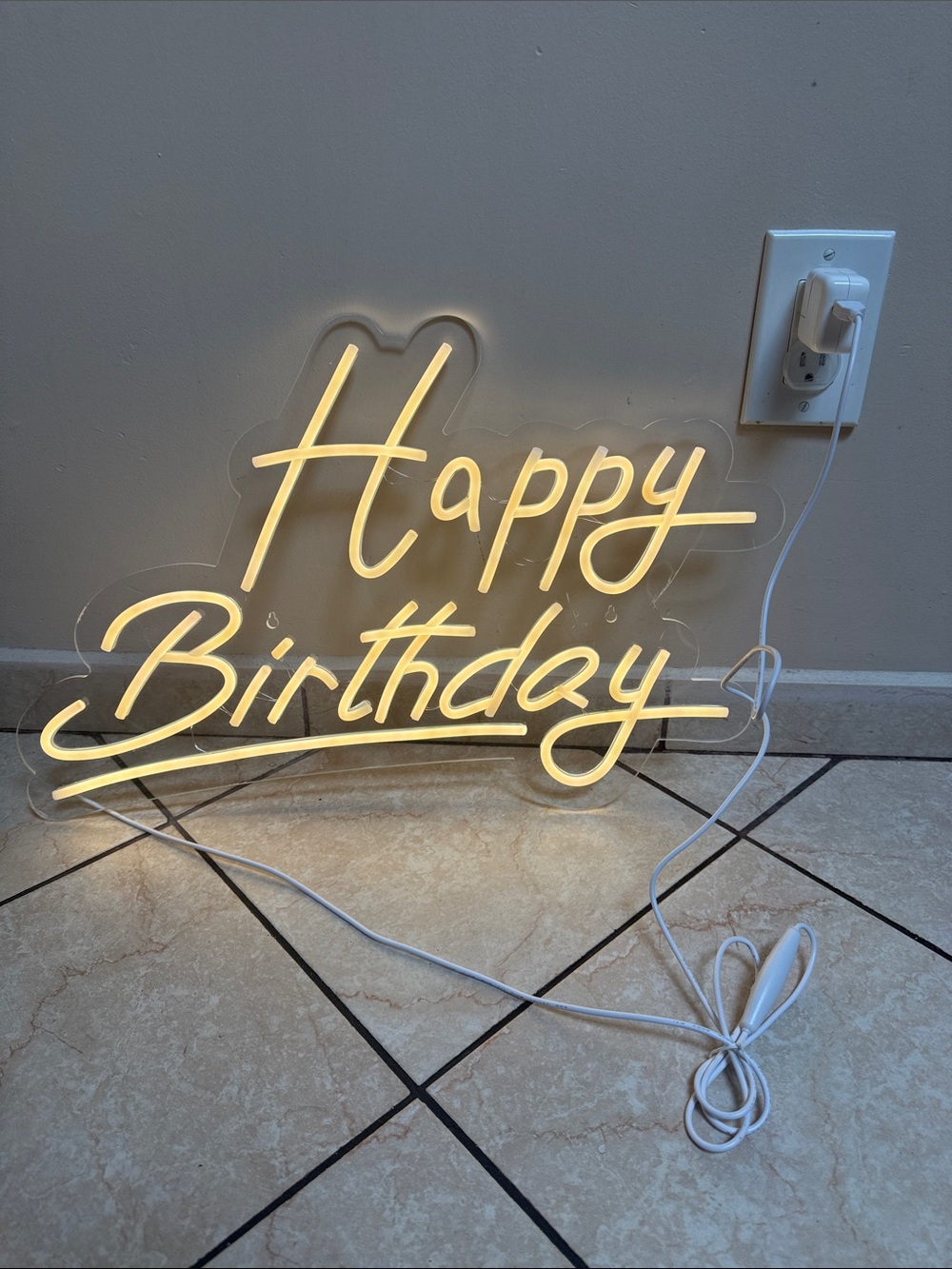 Neon 'Happy Birthday' LED Sign - Warm White